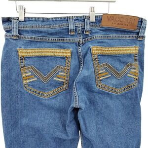 Vaccari Men Western Y2K Cowboy Straight Jeans 36x30 Blue Heavy Embroidery Stitch